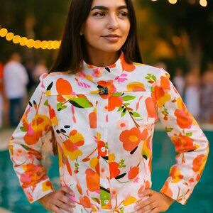 Carlisle Floral Woman's Jacket Casual Career Button down high collar